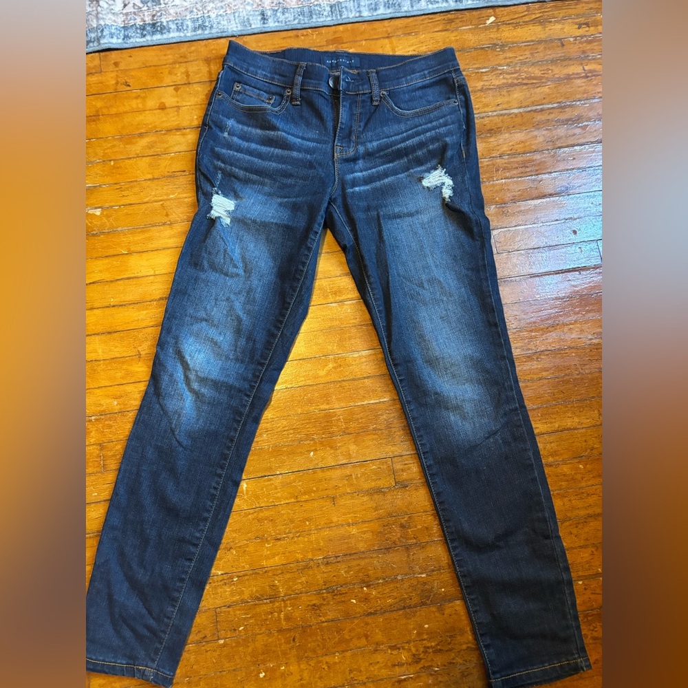American Eagle Outfitters Dark Blue Distressed Skinny Jeans